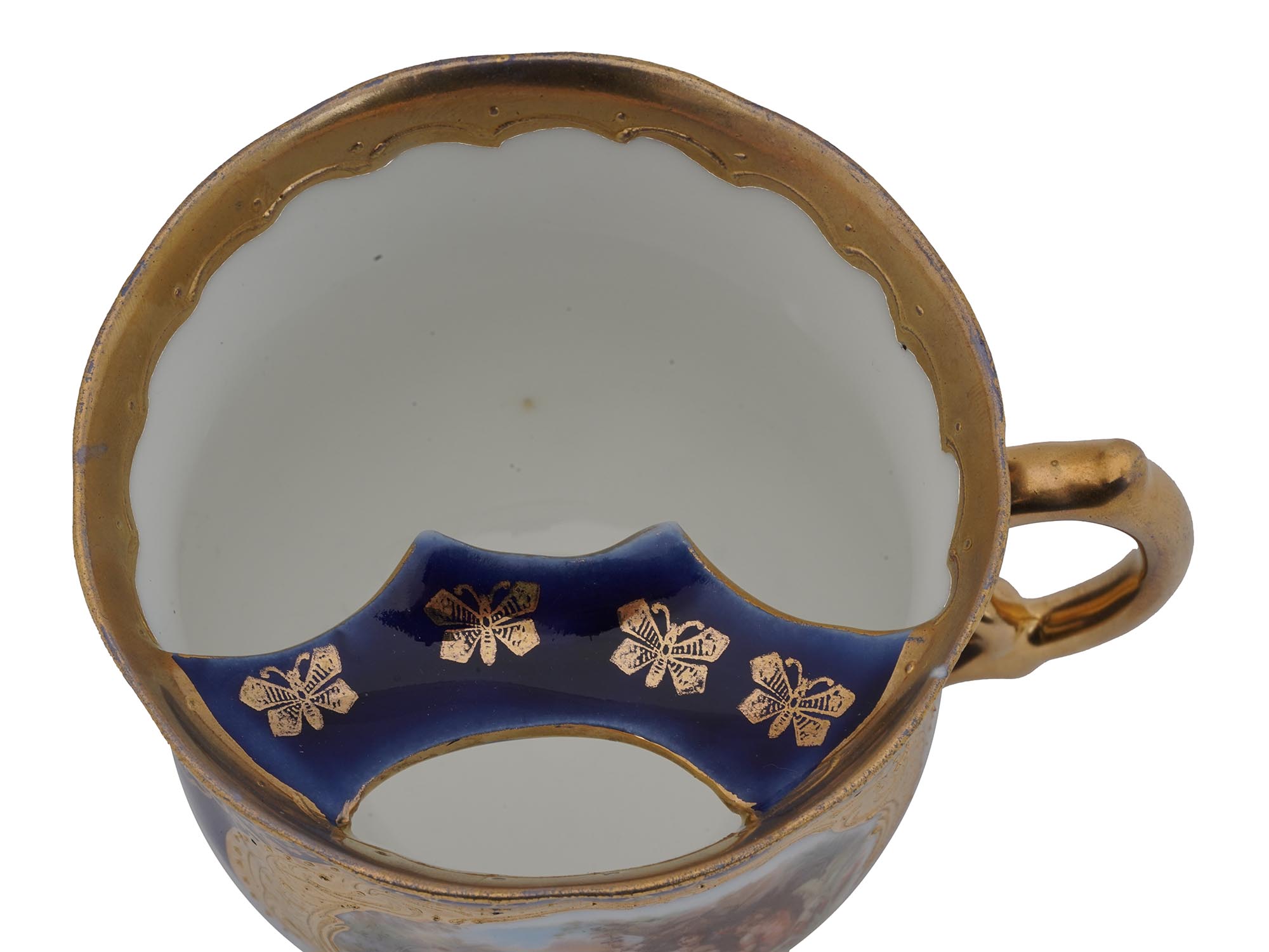 NEOCLASSICAL GILT PORCELAIN TEA MUSTACHE CUP WITH SAUCER PIC-11